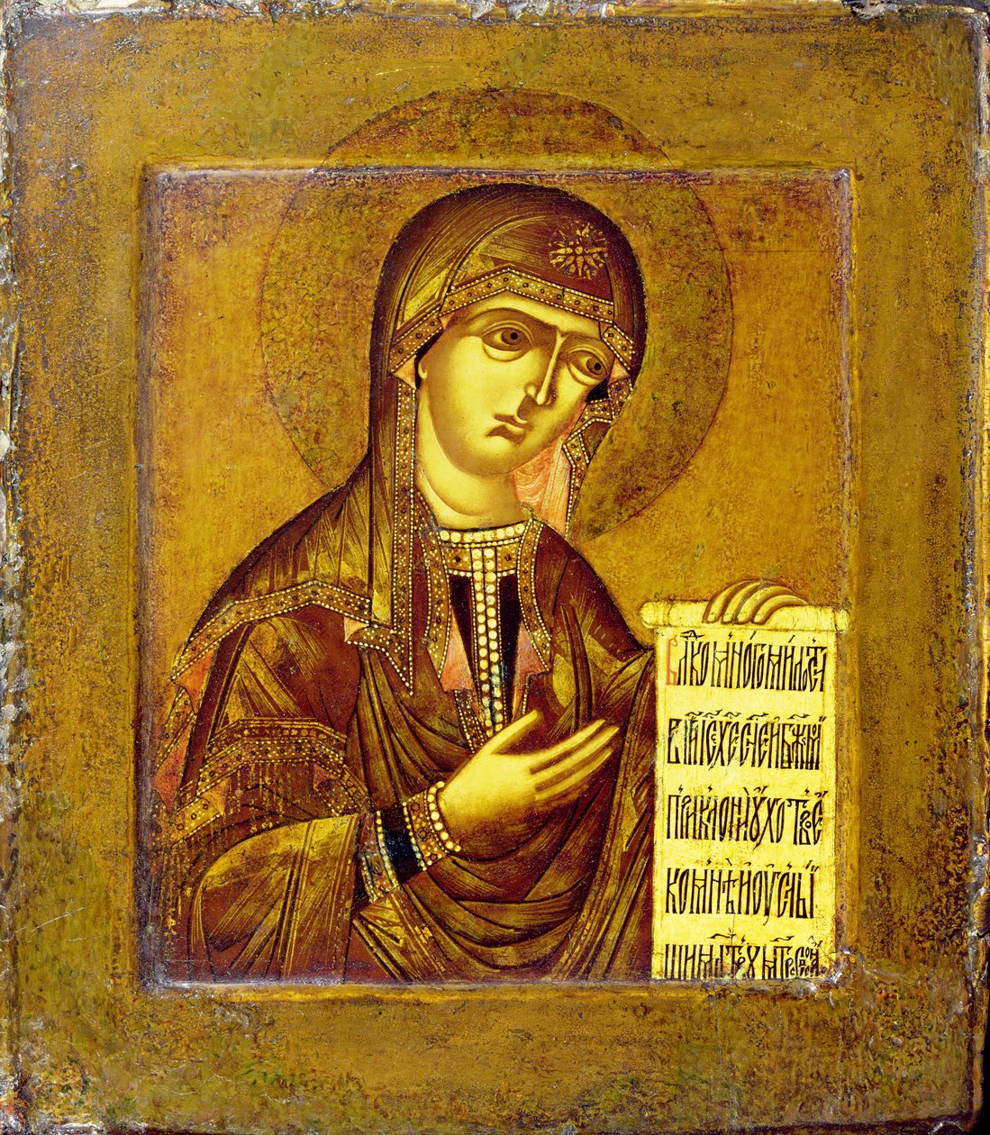 Ikon af Jomfru Maria (olie på panel) af Novgorod School