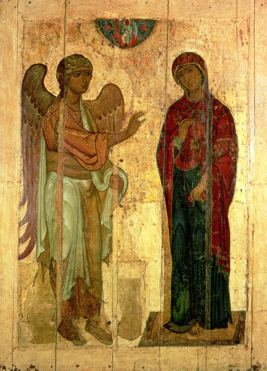 Ustiug Annunciation, ca. 1130-40 (tempera på panel) af Novgorod School