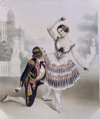 Fanny Cerrito (1817-1909) og S. Leon fra Hendes Majestæts Teater i "La Manolla", graveret af C. Graf (farvelitografi) af Numa (after) Blanc
