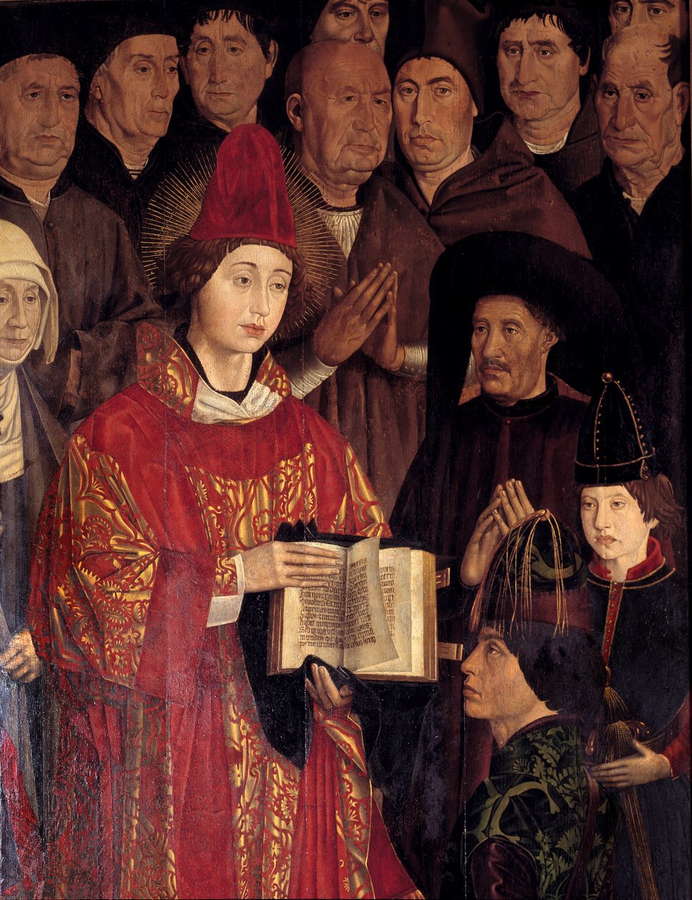 Polyptykon af Saint Vincent (Paineis de Sao Vicente de Fora). Portræt af Saint Vincent og Henri Le Navigateur (1394-1460), prins af Portugal. Maleri af Nuno Goncalves, portugisisk maler fra det 15. århundrede. Nationalmuseet for antik kunst, Lissabon. af Nuno Goncalves or Gonzalvez