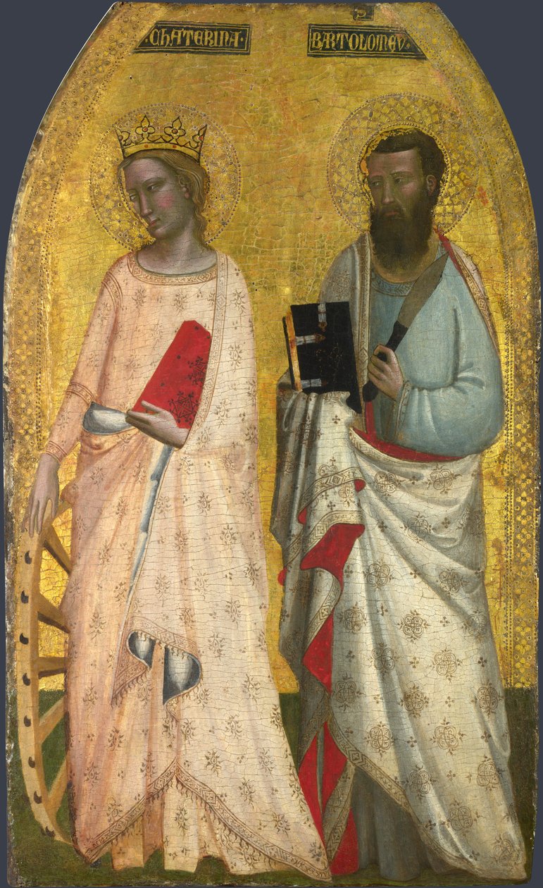De hellige Katharina og Bartholomæus, ca. 1350 (æggetempera på træ) af Nuzi Allegretto and Ghissi Francescuccio (fl.1345 74)