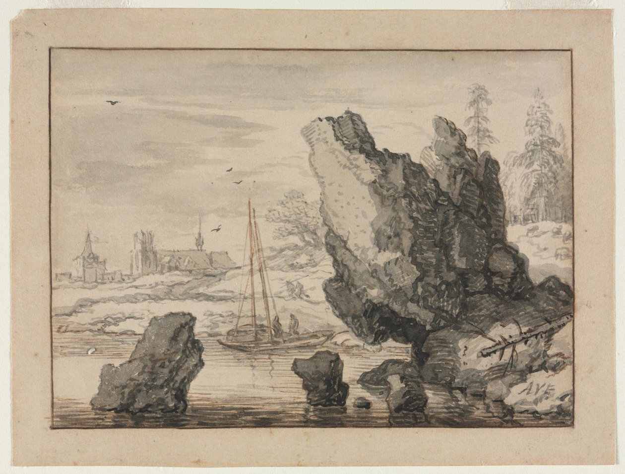En Rocky Cove med Fiskerbåde af Nymphenburg Porcelain Factory