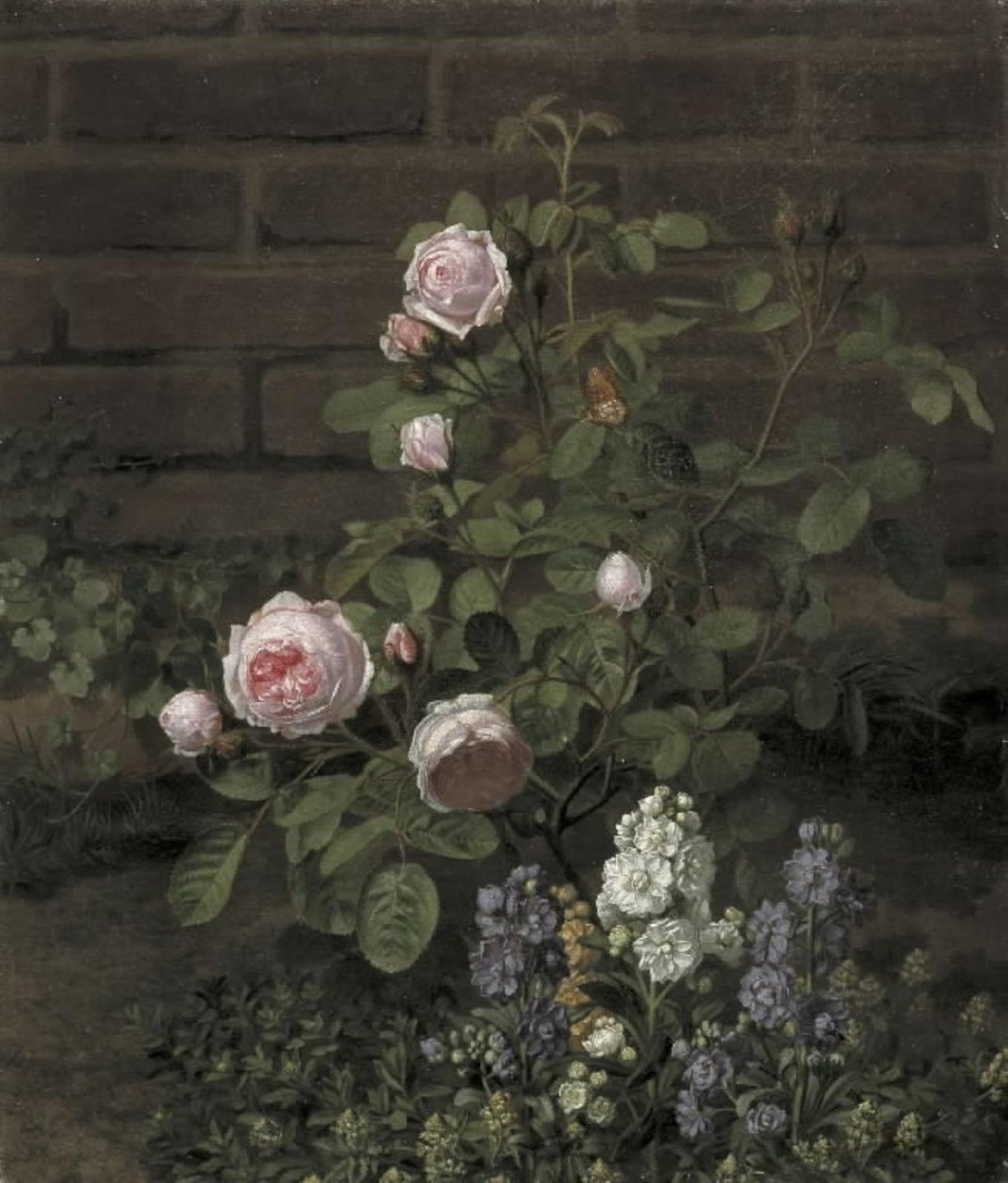 Et mosrosentræ omgivet af sommerblomster af O.D. Ottesen