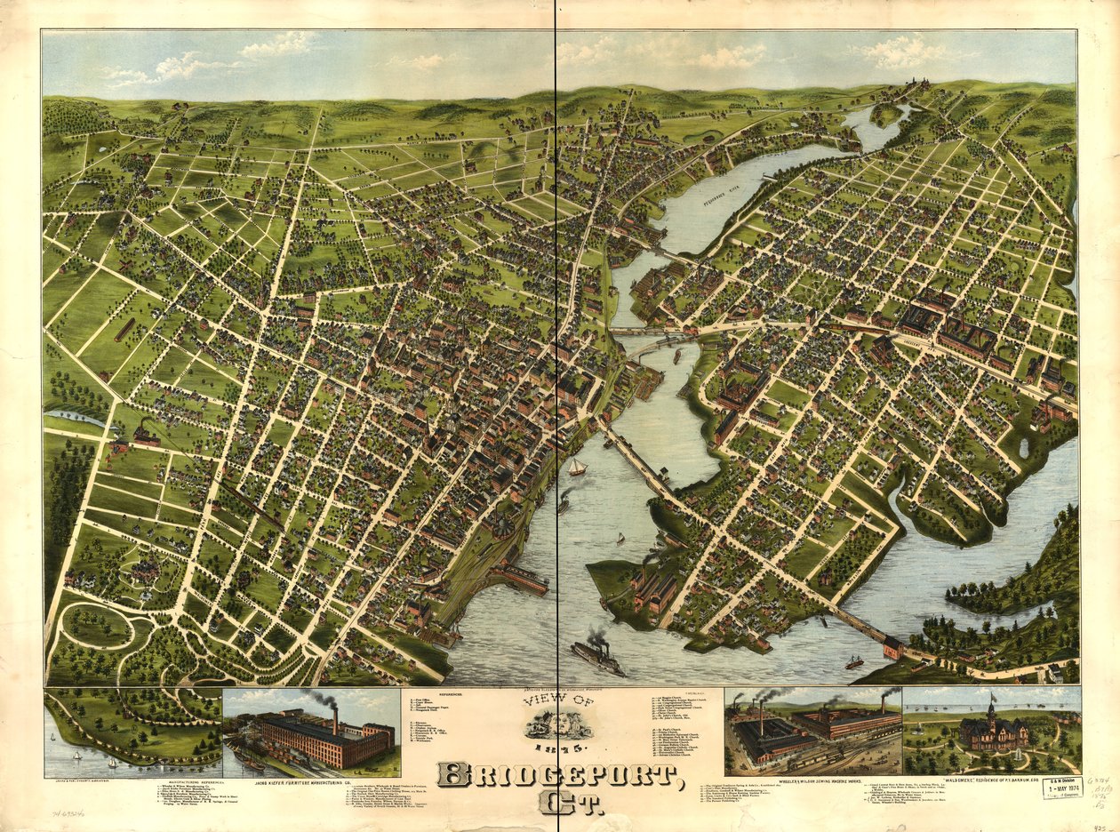 Udsigt over Bridgeport, Ct. 1875. af O.H. Bailey and Co. American Oleograph Co.