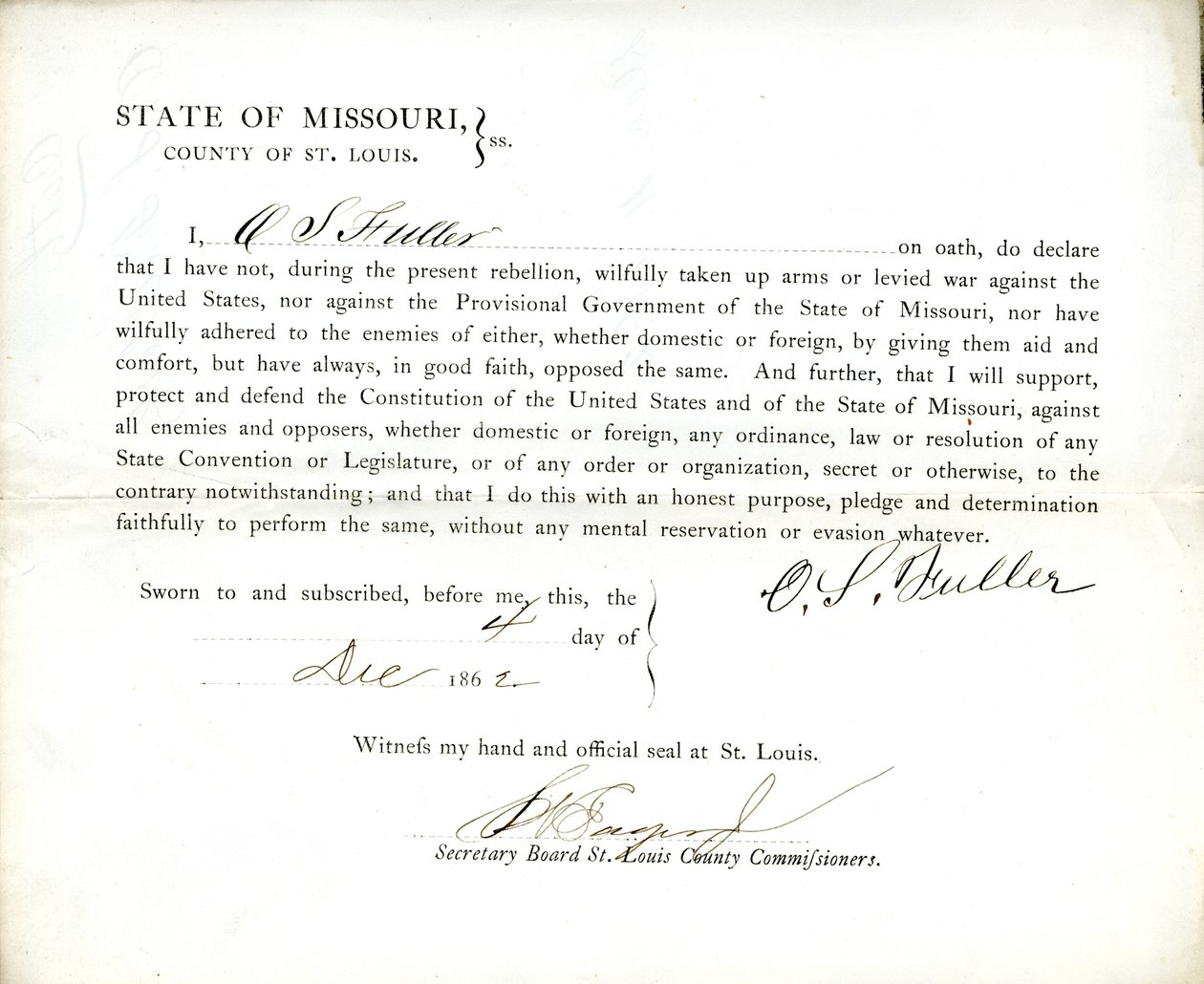 Loyalitetsed af O. S. Fuller fra Missouri, County of St.Louis af O.S. Fuller