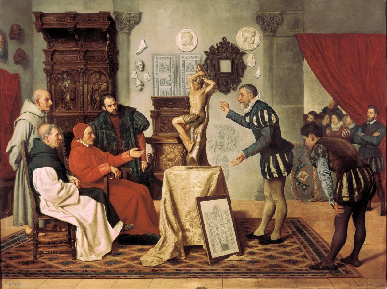 Maleren Alonso Berruguete (1480-1561) besøger kardinal Juan Pardo de Tavera (1472-1545) (maleri) af Ocano Sanchez Miguel Jadraque y