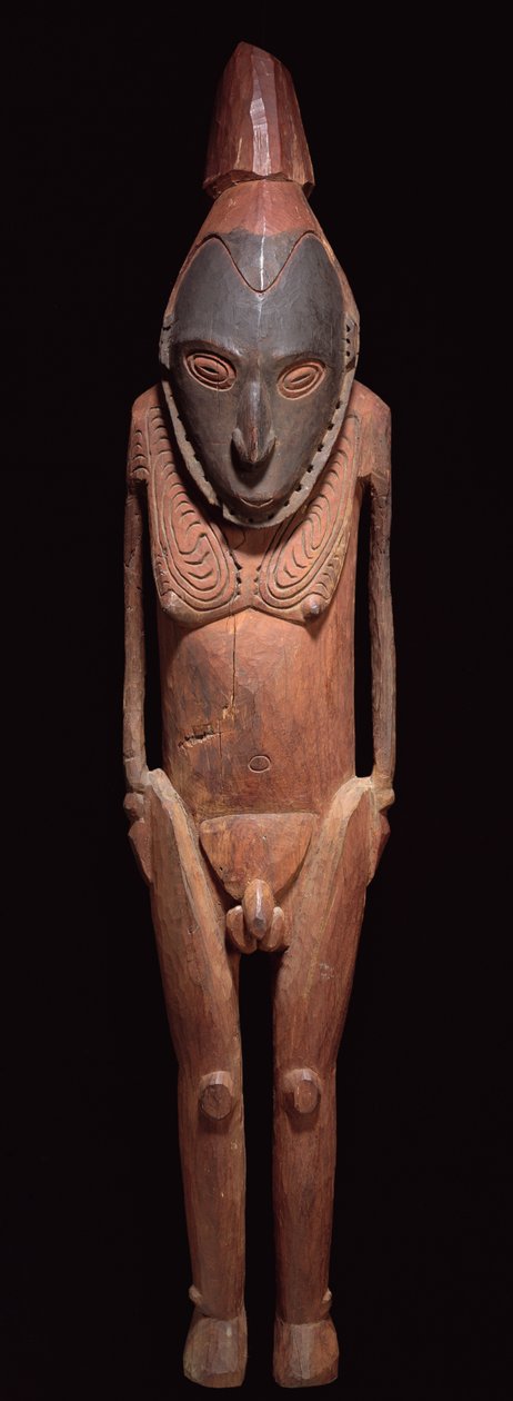 Udskåret figur og maske, fra Papua Ny Guinea, Oceanien (polykromt træ) af Oceanic