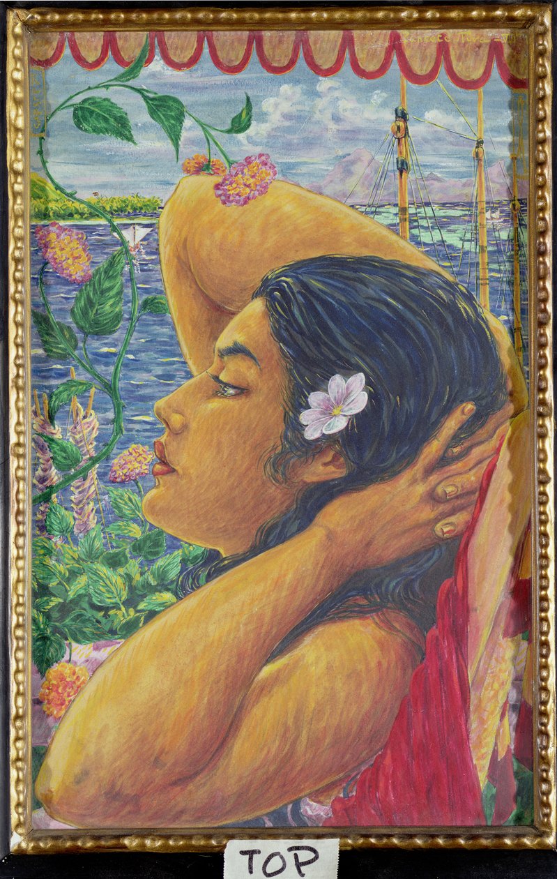 Vahine, Tahiti, ca. 1920 (wc på papir) af Octave Morillot