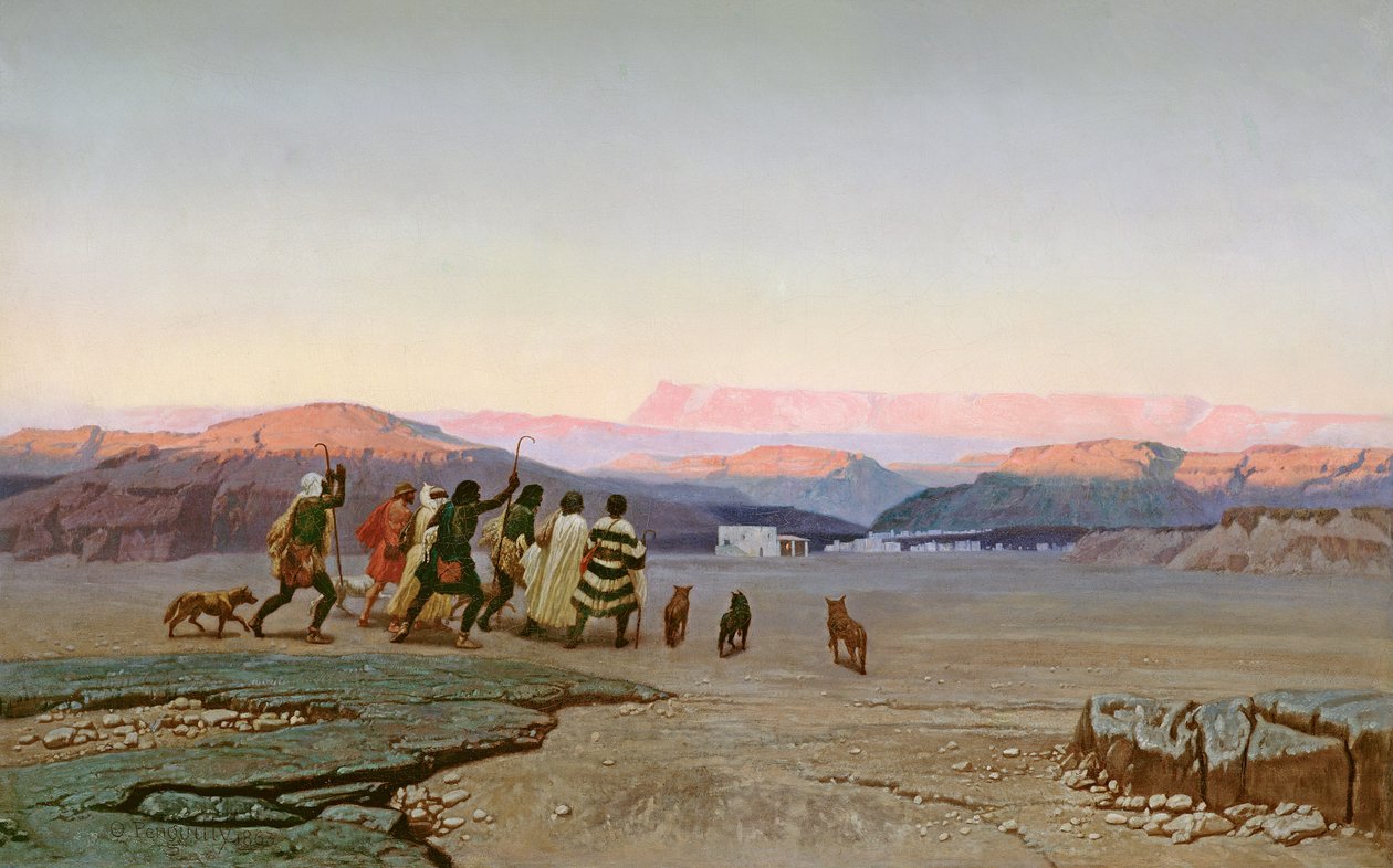 Hyrderne, ledet af stjernen, ankommer til Betlehem, 1863 af Octave Penguilly l