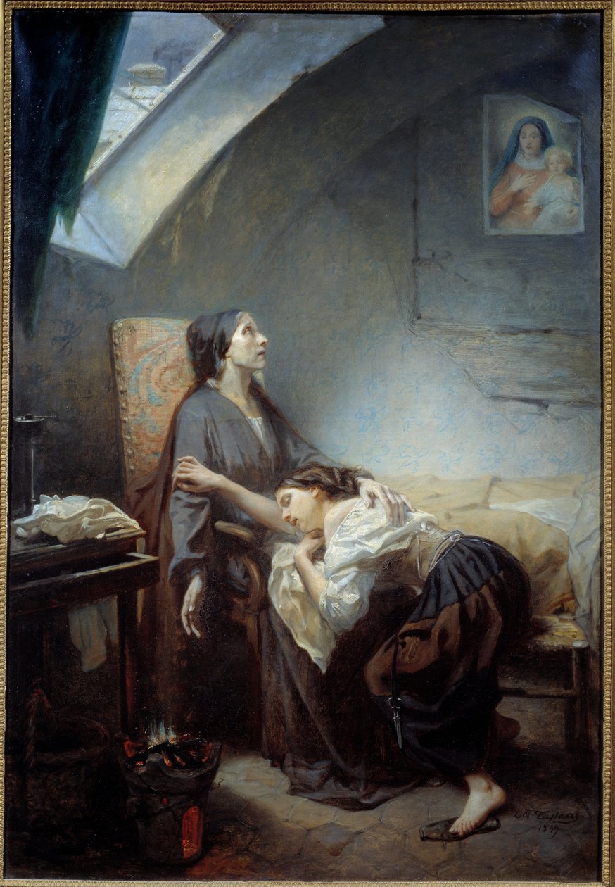 Den ulykkelige familie. Maleri af Octave Tassaert (1800-1874) 1849 søn. 1,15x0,76 m Paris, musee d