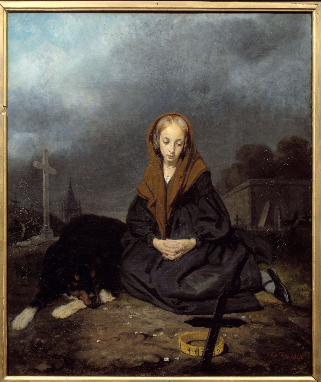 Ung pige på kirkegården Maleri af Octave Tassaert (1800-1874) 1840 søn. 0,45x0,53 m Bayonne, Musee Bonnat af Octave Tassaert