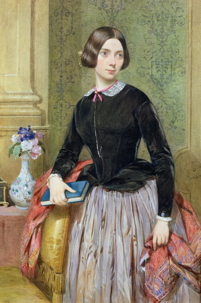 Portræt af en dame (wc med gouache på papir) af Octavius Oakley