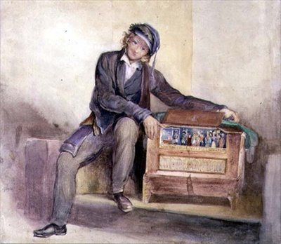 The Organ Grinder, ca. 1840 (akvarel over blyant på papir) af Octavius Oakley