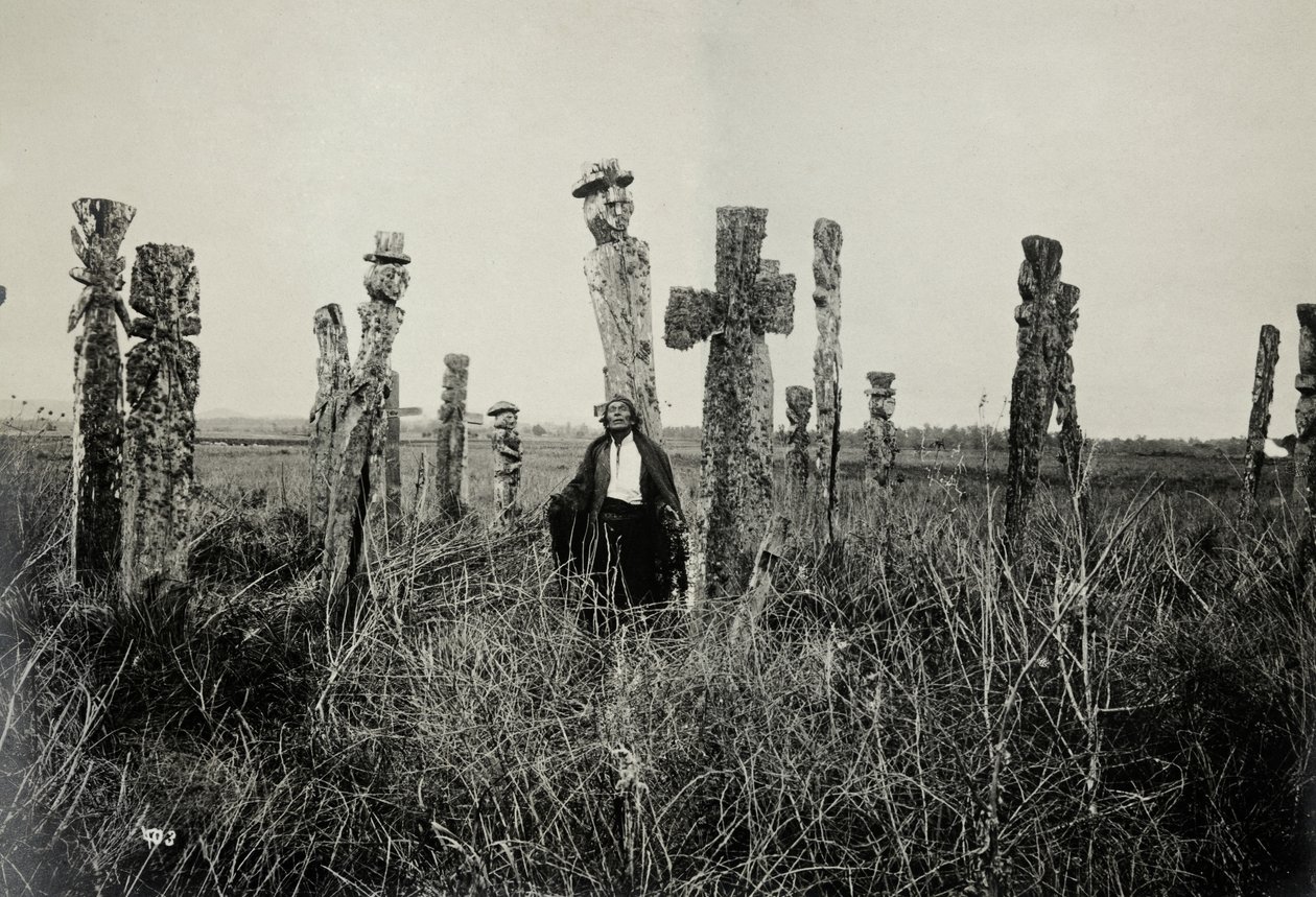 Bøn på kirkegården, Araucano, Chile (gelatin sølvprint) af Oder W. Heffer
