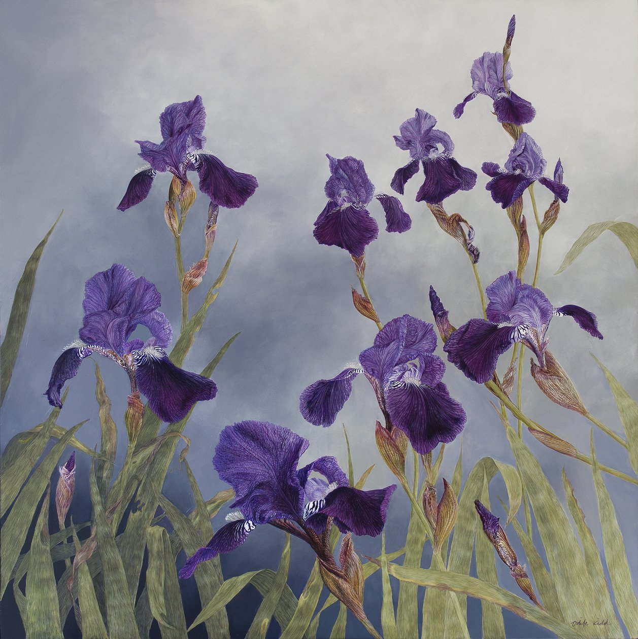 Iris hybrida, 2015 (akryl på gessobehandlet træ) af Odile Kidd