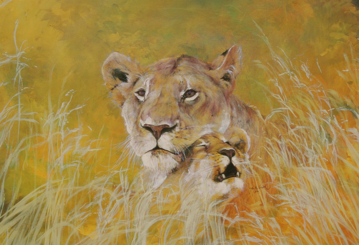 Mother and Baby I (Lions) 1995 (blæk, akryl og blyant på papir) af Odile Kidd