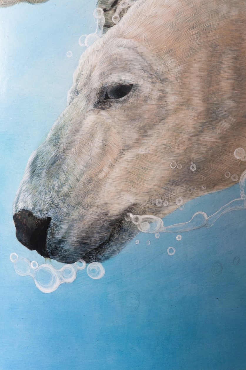 Isbjørneballet, detalje, 2012 (akryl på glasfiberskulptureret æg) af Odile Kidd