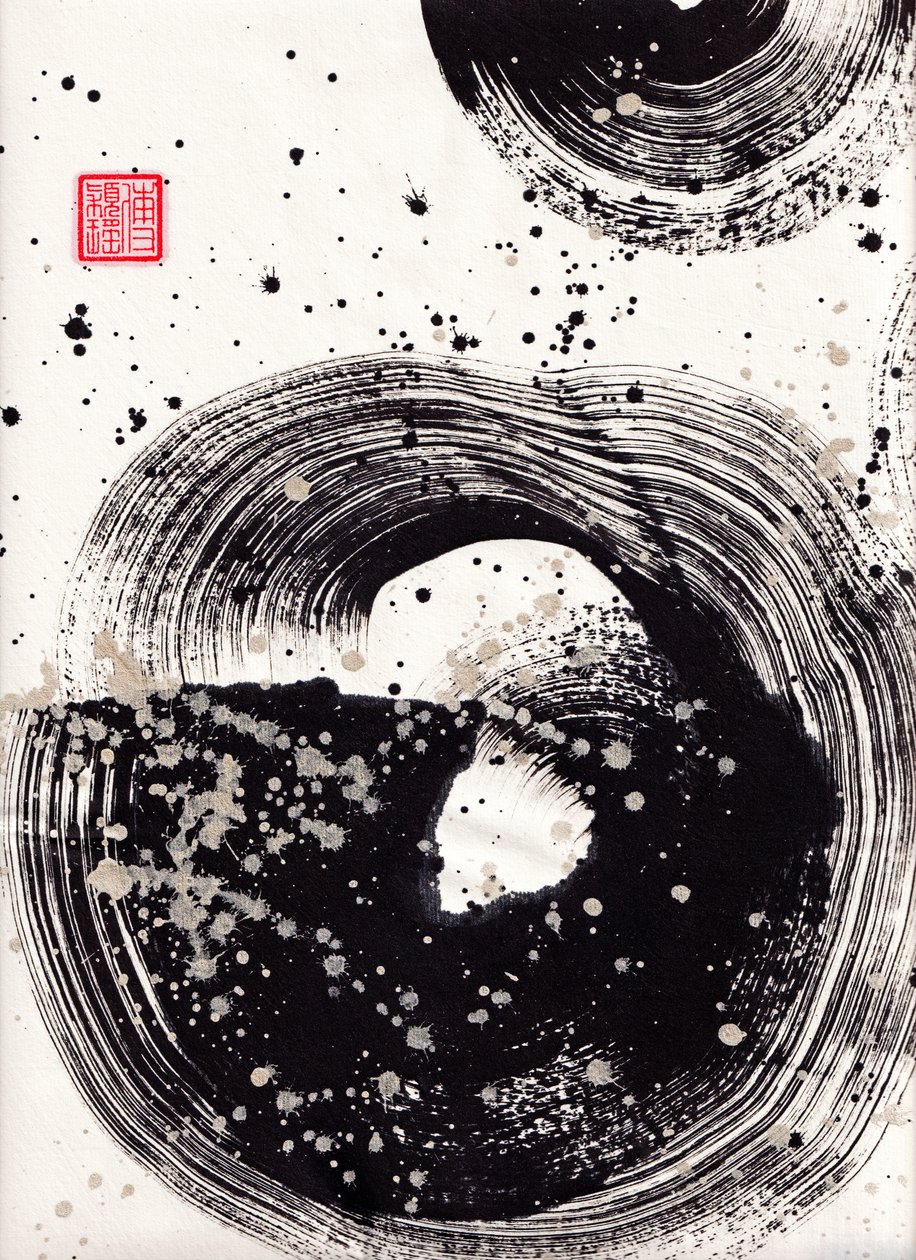 Circle Ink Abstraction 1, 2015 (blæk og farve på Xuan-papir) af Odilia W. Y. Fu