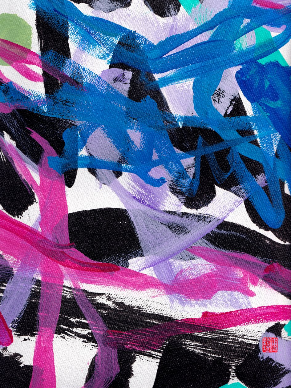 Zen Blue Strokes Abstraction, 2023 (akryl på lærred) af Odilia W. Y. Fu