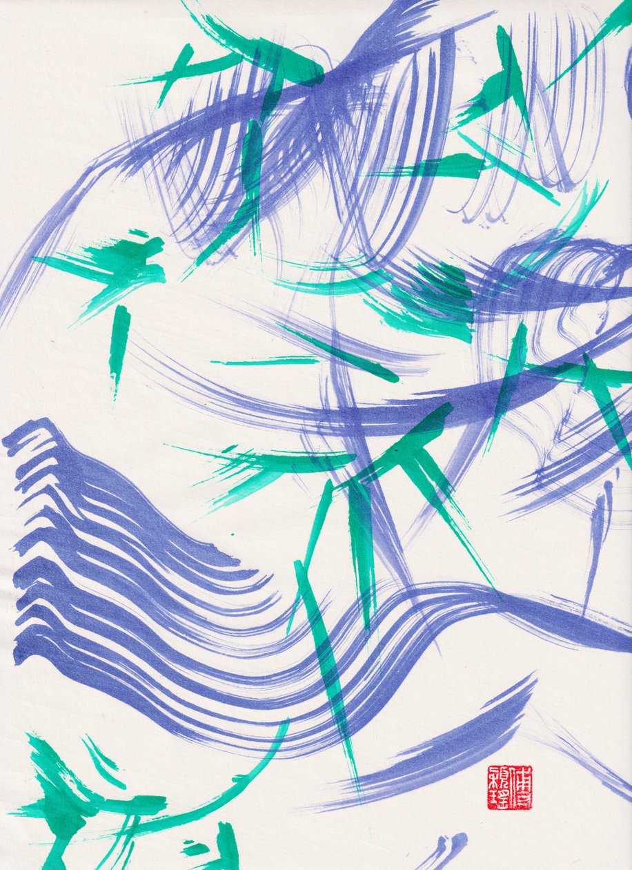 Zen Green Bamboo Abstraction 1, 2020 (akryl på Xuan-papir) af Odilia W. Y. Fu