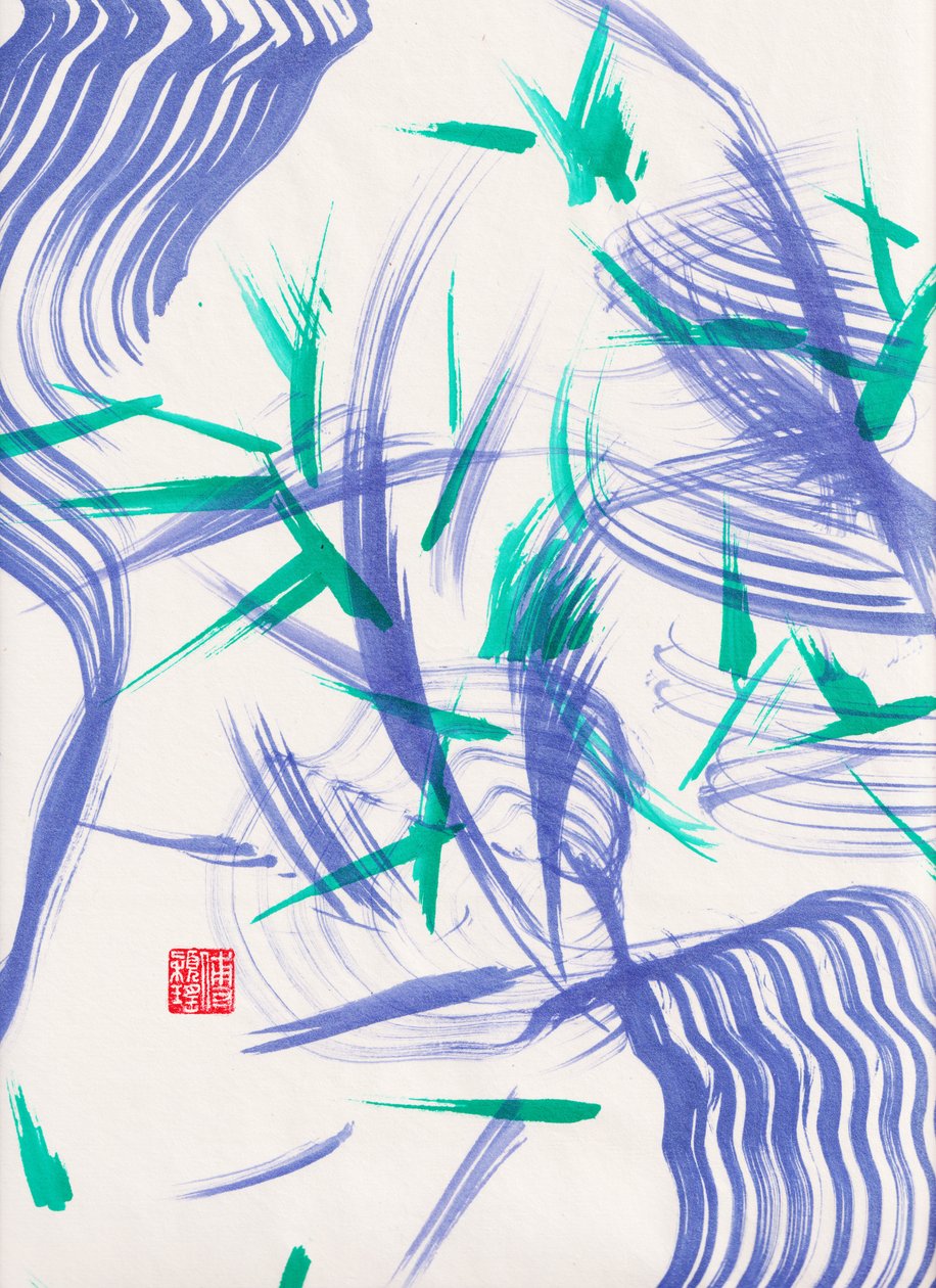 Zen Green Bamboo Abstraction 2, 2020 (akryl på Xuan-papir) af Odilia W. Y. Fu
