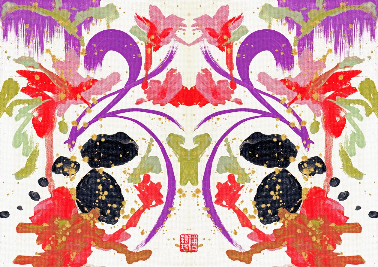 Zen Orange Purple Flowers 1, 2021 (akryl på lærred, digital) af Odilia W. Y. Fu