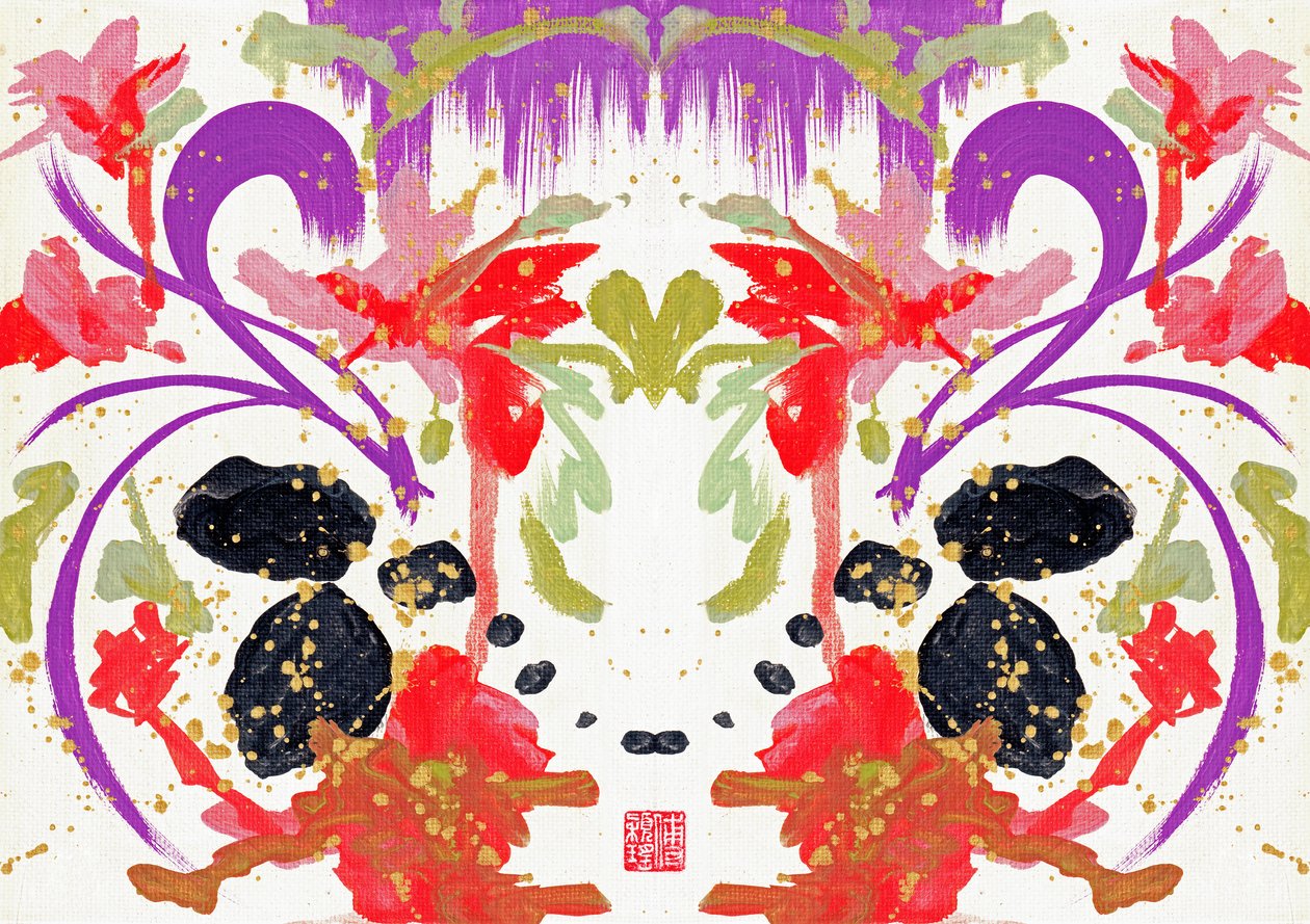 Zen Orange Purple Flowers 2, 2021 (akryl på lærred, digital) af Odilia W. Y. Fu