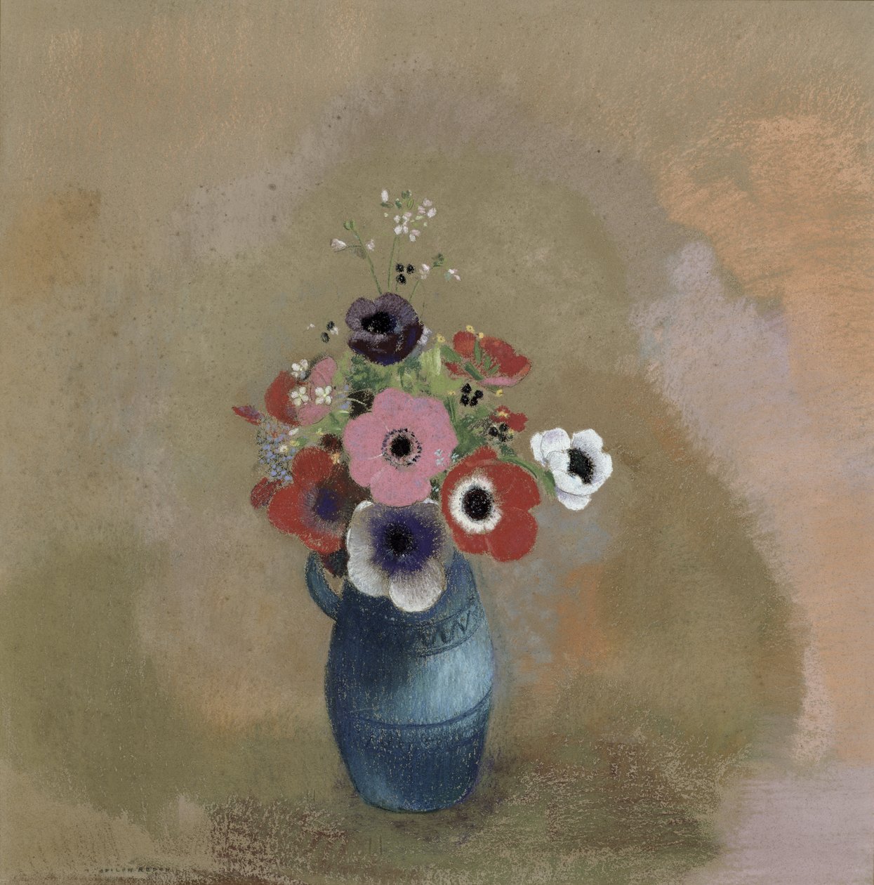 Buket anemoner (pastel) af Odilon Redon