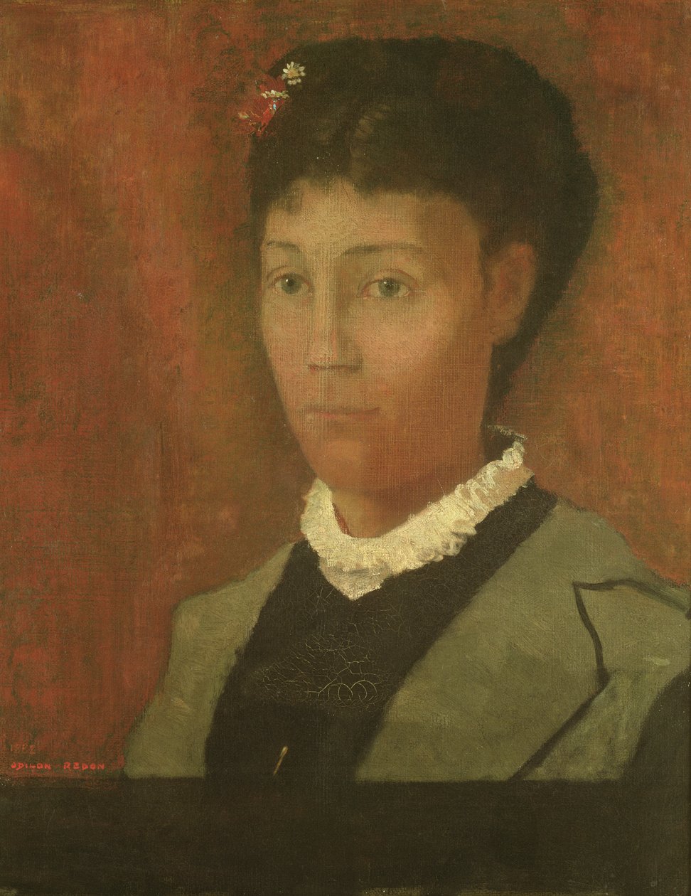 Portræt af kunstnerens kone, Madame Odilon Redon (f. Camille Falte) (1853-1923), 1882 af Odilon Redon