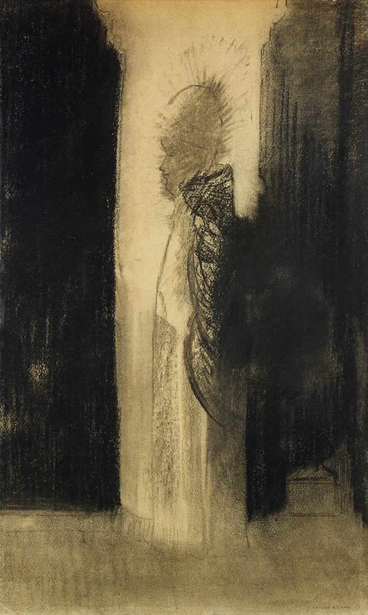The Apparition, 1890-95 (kul på papir) af Odilon Redon
