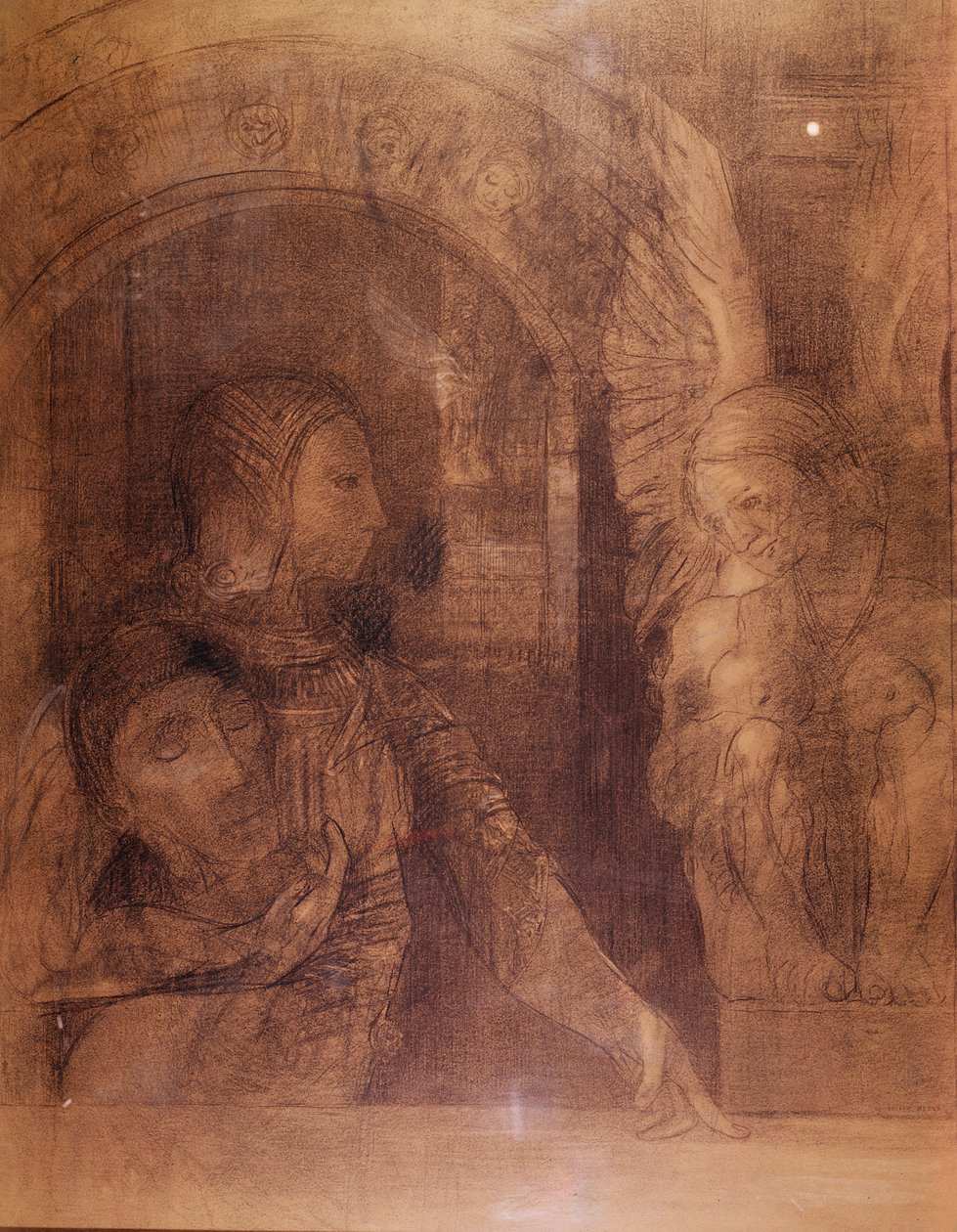Den mystiske ridder eller sfinksen, ca. 1890 (kul) af Odilon Redon