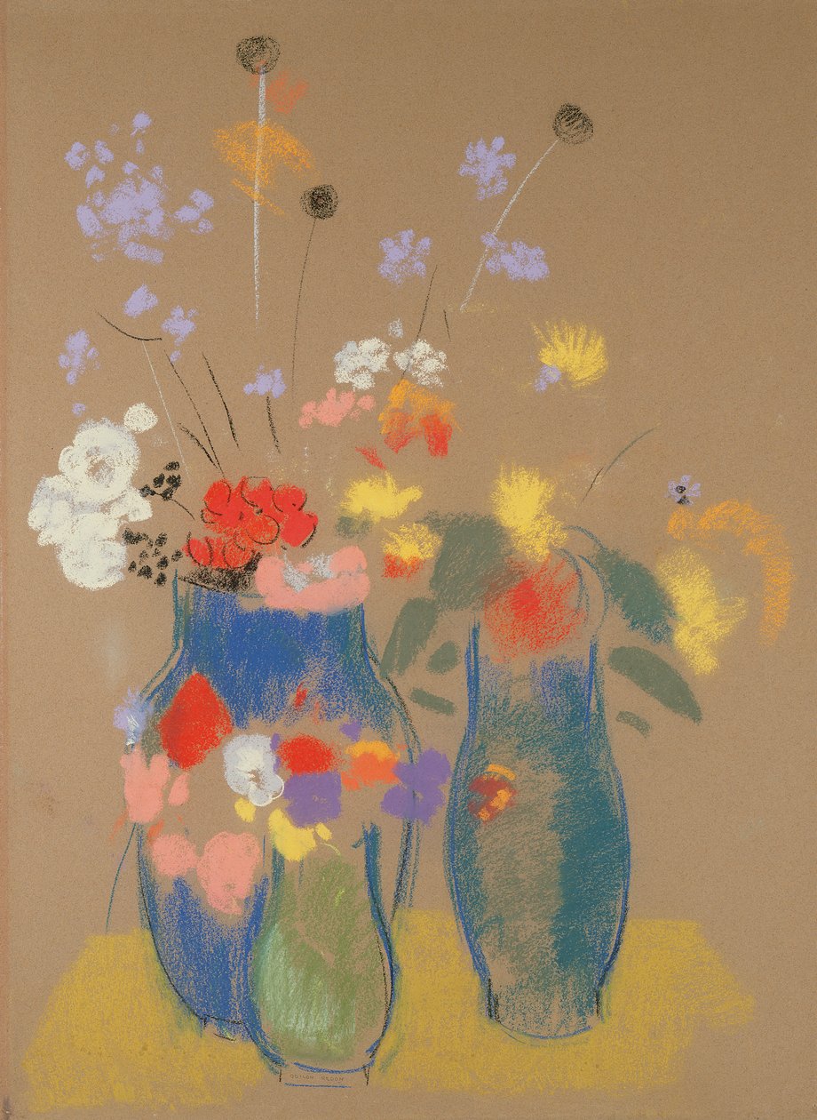 Tre vaser med blomster, ca. 1908-10 (pastel på papir) af Odilon Redon