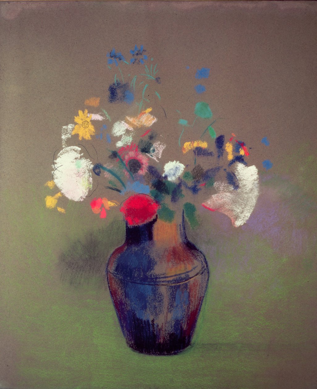 Vase med blomster (pastel på papir) af Odilon Redon