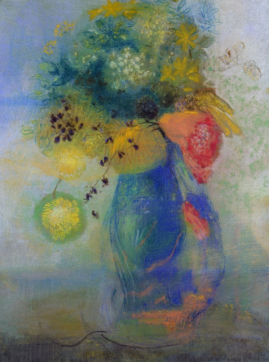 Vase med blomster (pastel) af Odilon Redon