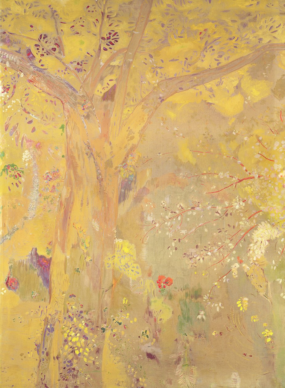 Yellow Tree (dekorativt panel til Domecy-residensen), 1900-01 (olie, tempera og pastel på lærred) af Odilon Redon