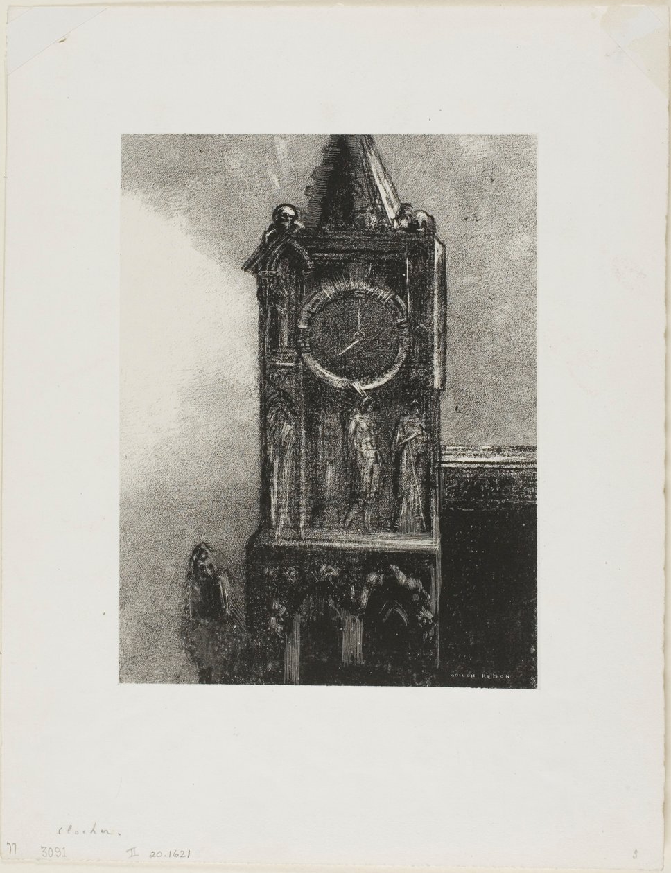 En klokke i tårnet ringede til timen, planche 4 fra Edmond Picards Le Jure af Odilon Redon