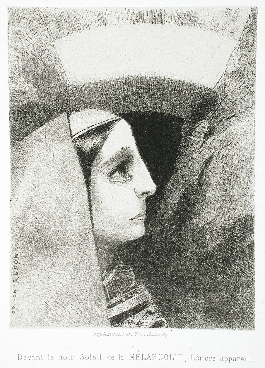Til Edgar Poe (Foran Melankoliens mørke sol dukker Lenore op) af Odilon Redon