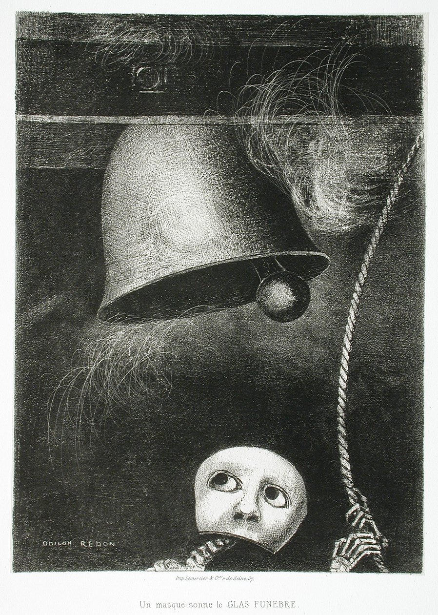 En maske lyder dødsstødet af Odilon Redon
