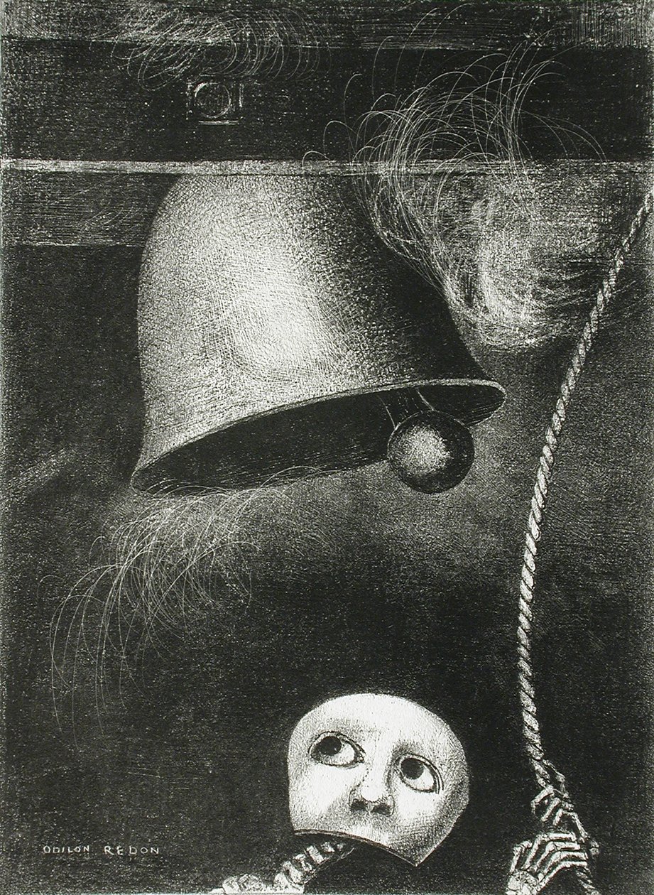 En maske lyder dødsstødet. Serie: For Edgar Poe, 1882 af Odilon Redon