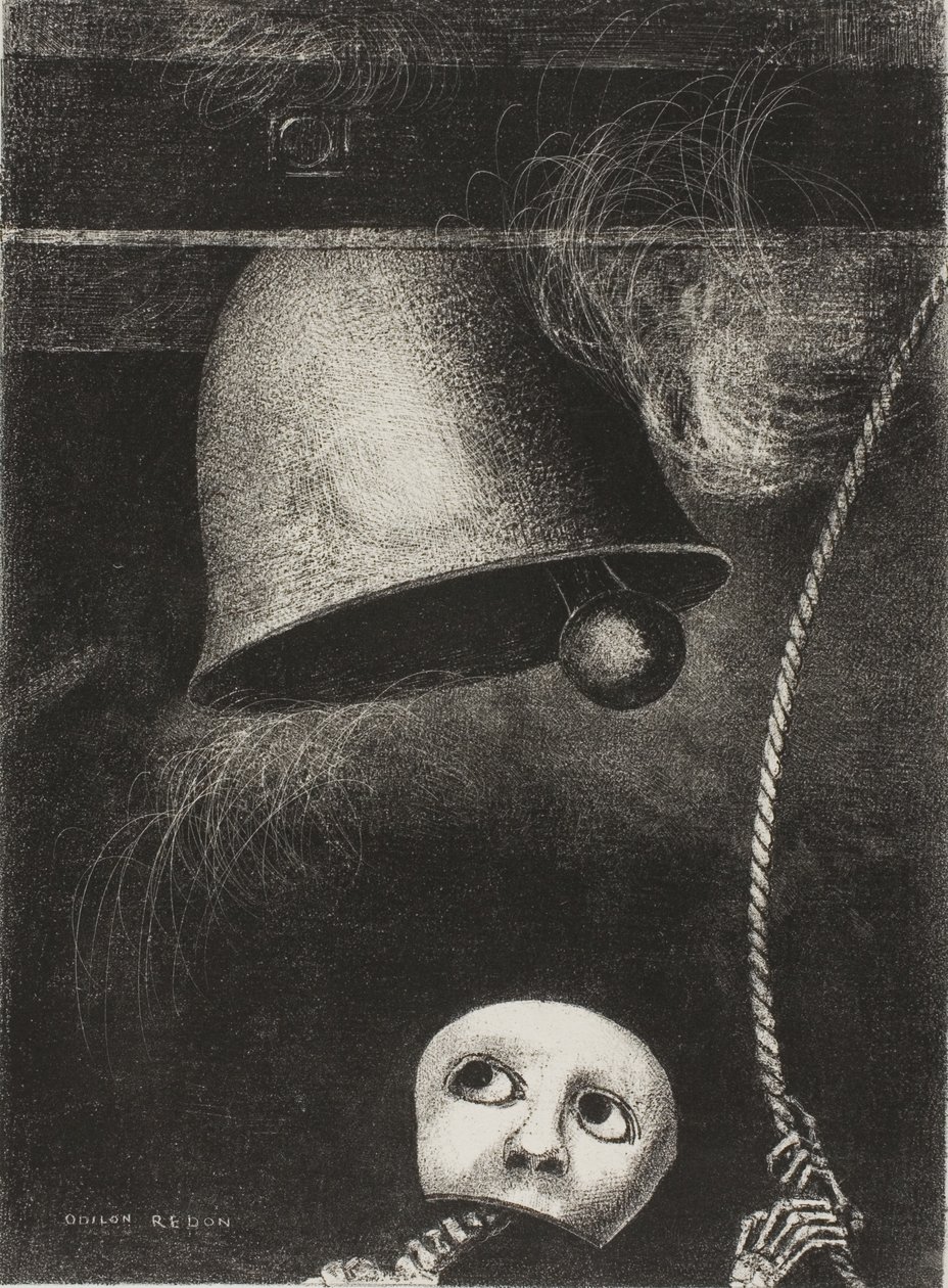 A Mask Sounds the Funeral Knell, tallerken tre fra To Edgar Poe af Odilon Redon