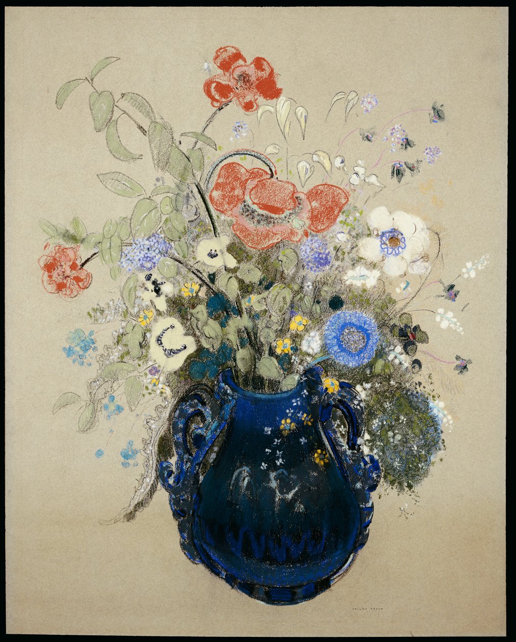 En vase med blå blomster, c.1905-08 af Odilon Redon