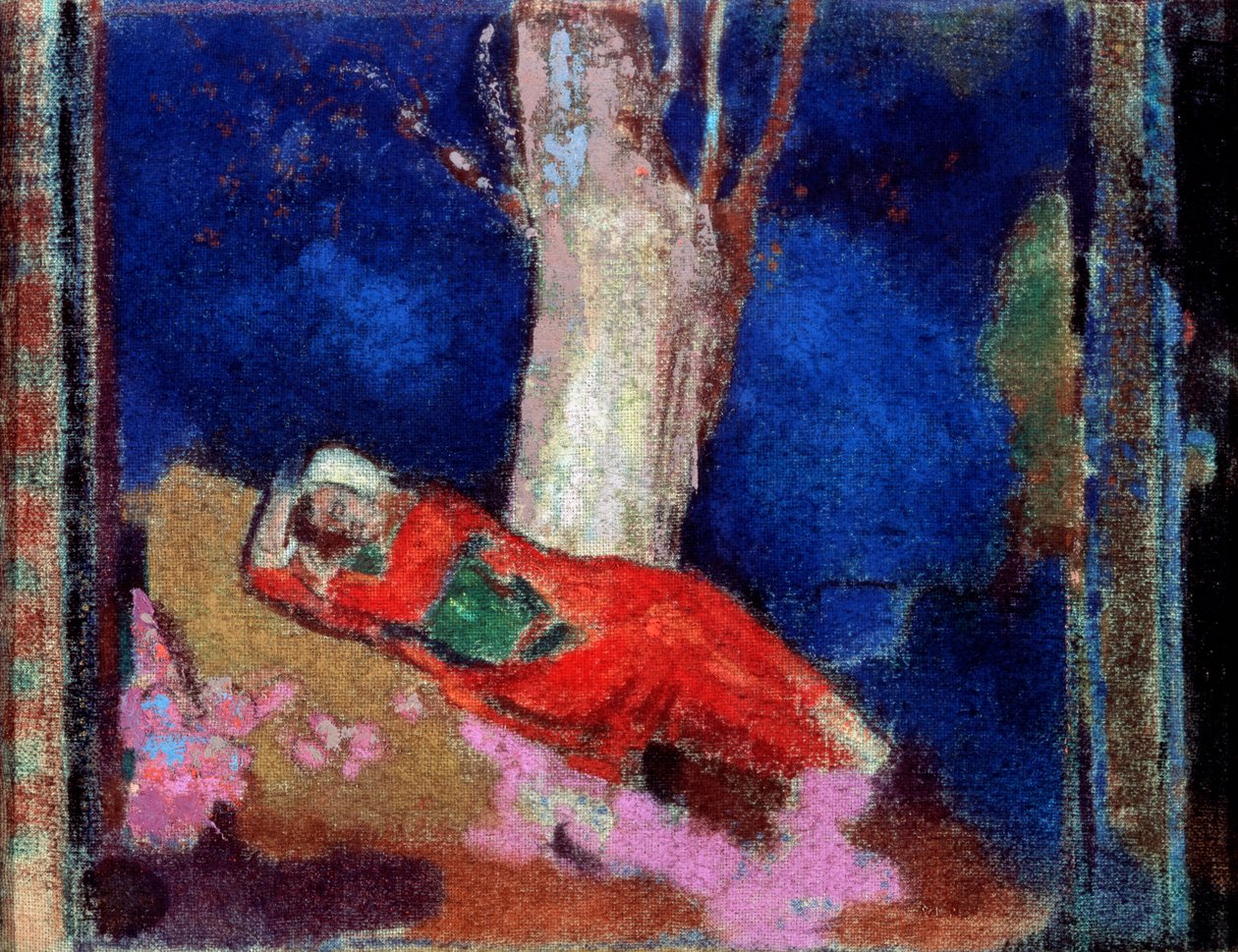 En kvinde, der ligger under træet, det 19. eller begyndelsen af det 20. århundrede. af Odilon Redon