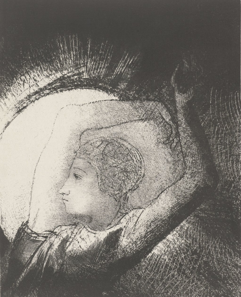 En kvinde klædt af solen, 1899 (tryk) af Odilon Redon