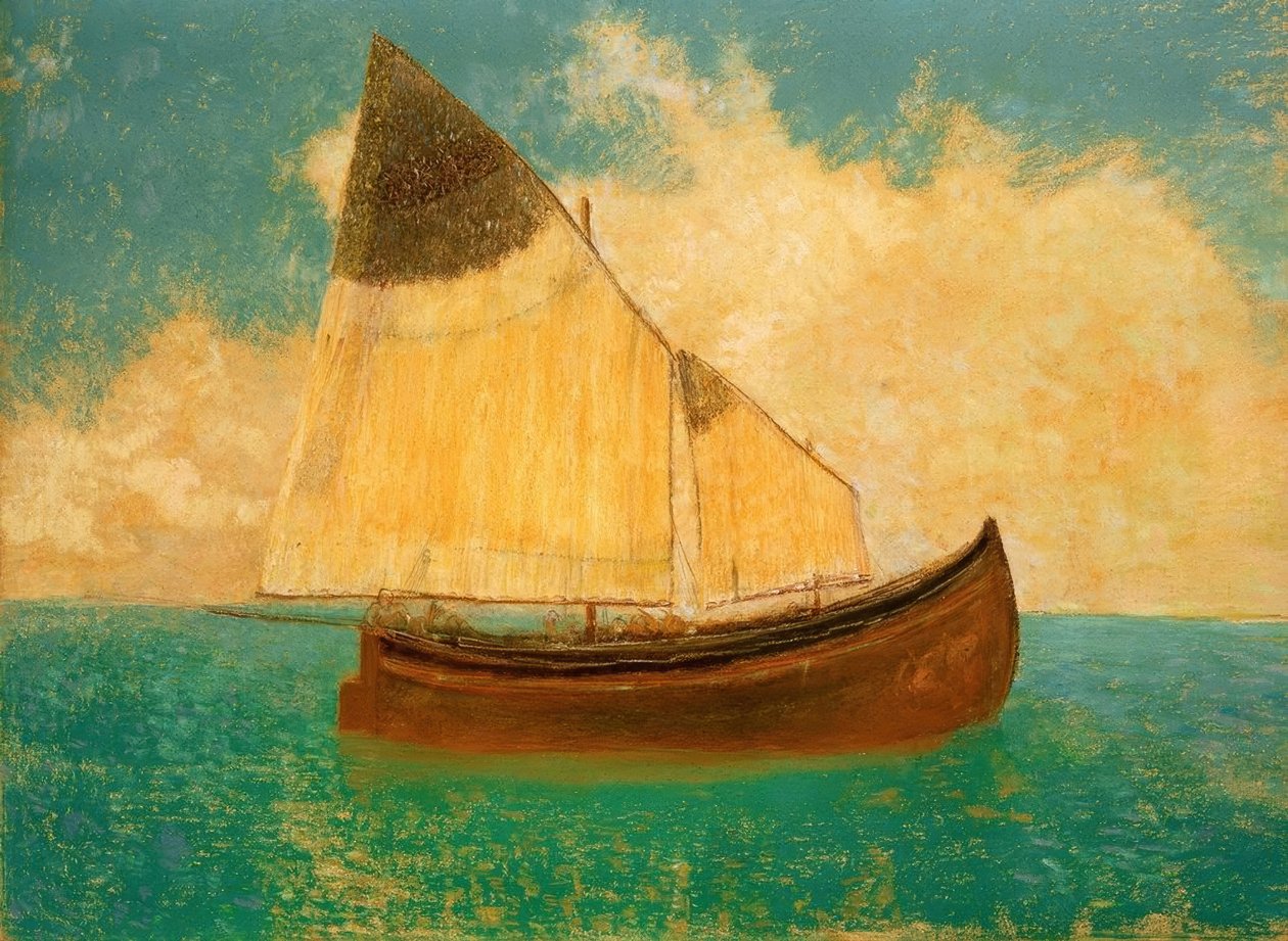 Drifting (båden med gule sejl) af Odilon Redon