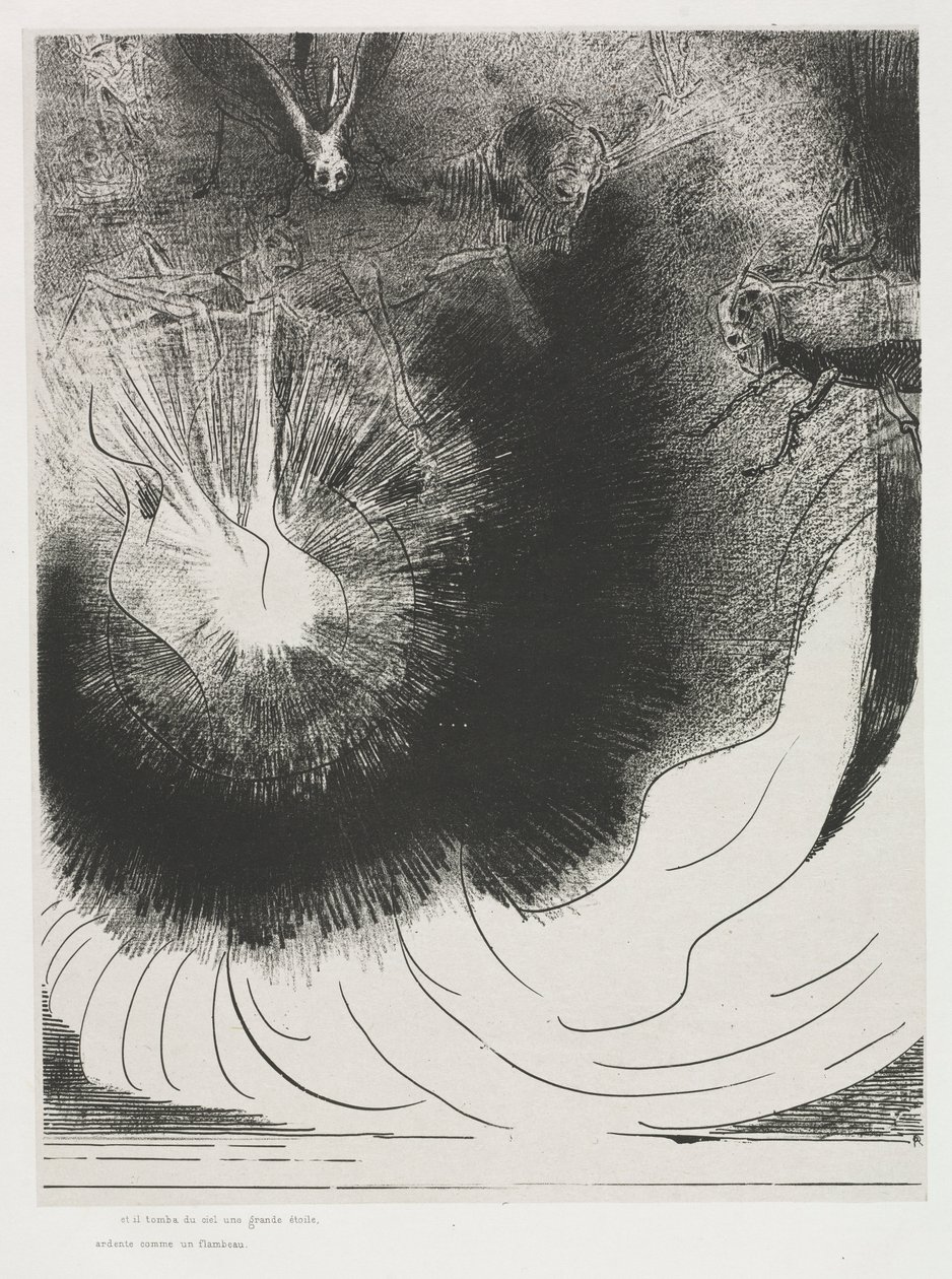 Og der faldt en stor stjerne fra himlen, som brændte som en lampe af Odilon Redon