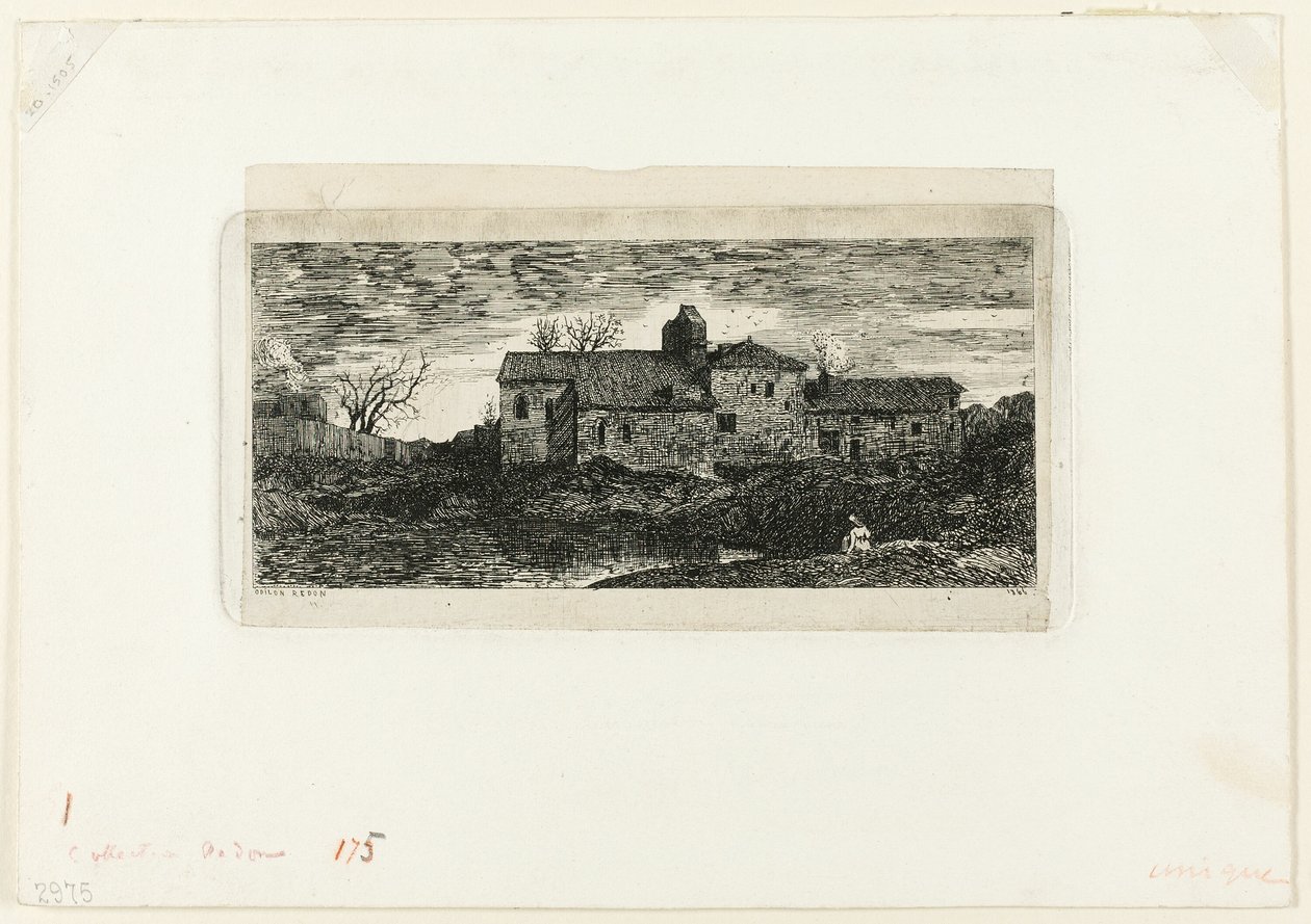 Kapel og pilgrimshospice i Harambeltz (Basses-Pyrénées) af Odilon Redon