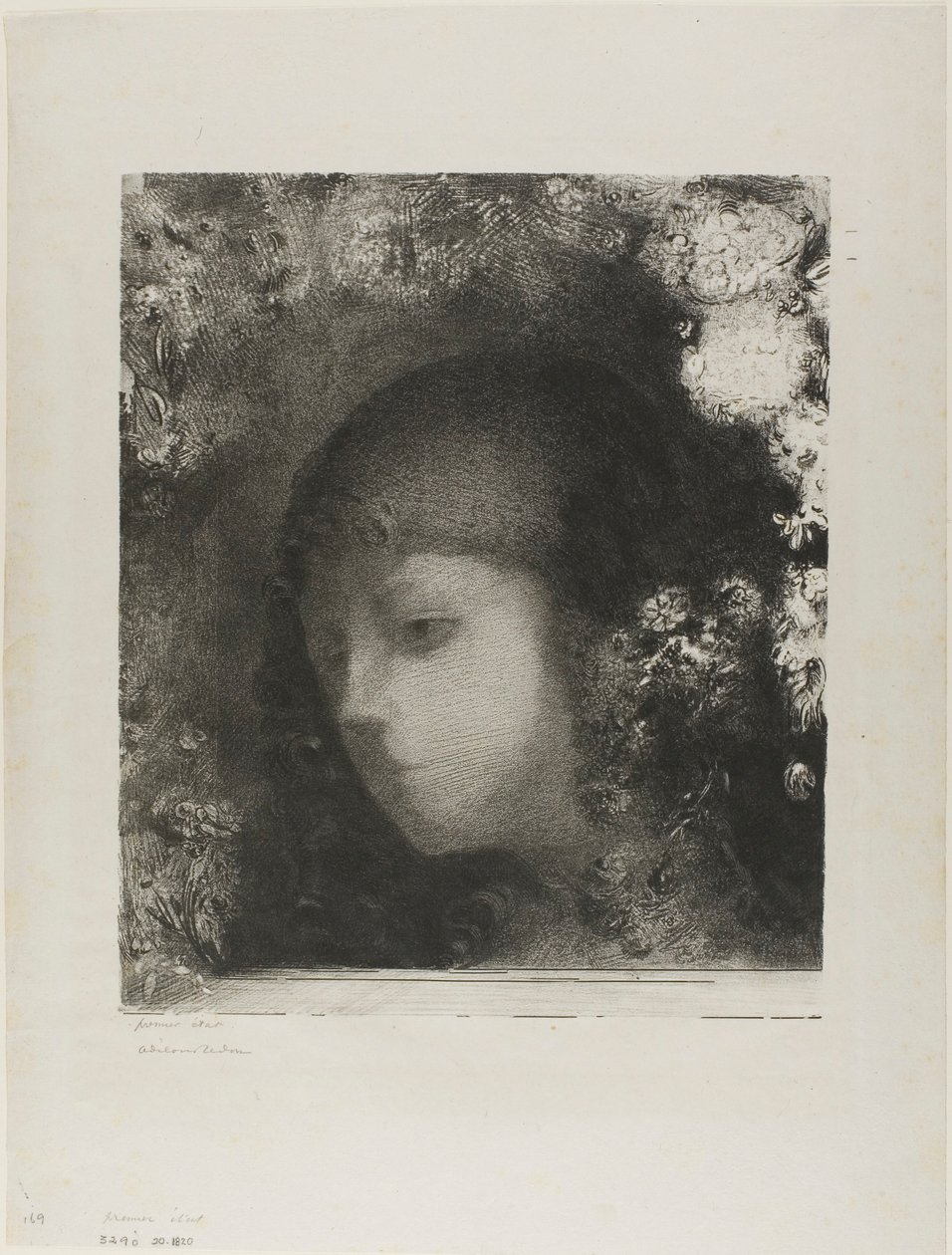 Børnehoved med blomster af Odilon Redon