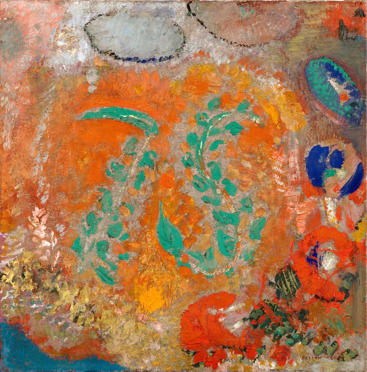 Sammensætning. Blomster uden vase. Maleri af Odilon Redon (1840-1916), olie på lærred, omkring 1905. Fransk kunst, 20. århundrede, symbolik, nabis. Museum of Modern Art, New York (USA). af Odilon Redon