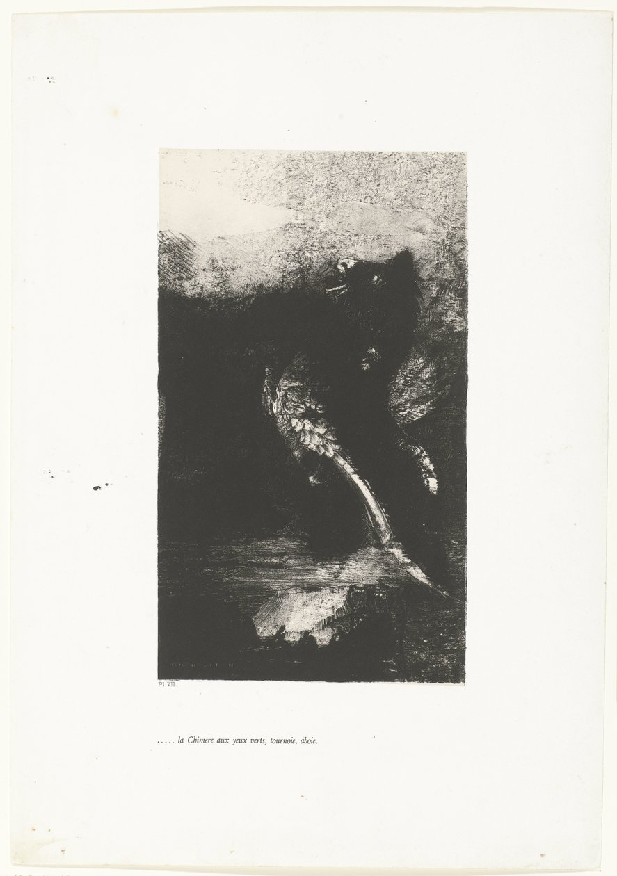 Kimæren med grønne øjne, skrigende, snurrende ...la Chimère aux yeux verts, tournoie, aboie (titel på objekt) Tentation de Saint-Antoine (1) (serietitel) Temptation of Saint Anthony (serietitel) af Odilon Redon