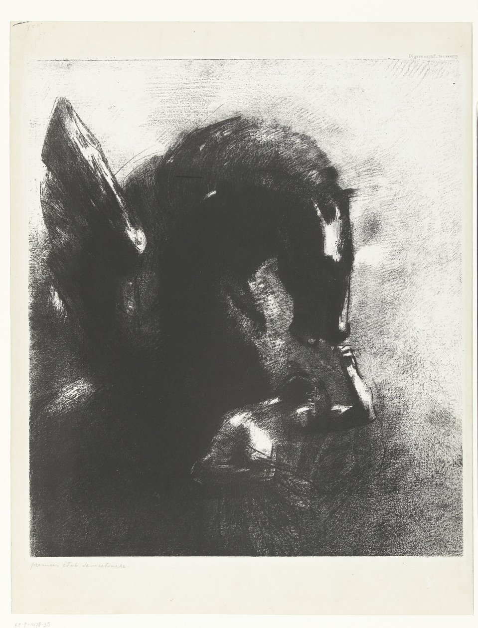 Den fængslede Pegasus Pegase captif (titel på objekt) af Odilon Redon